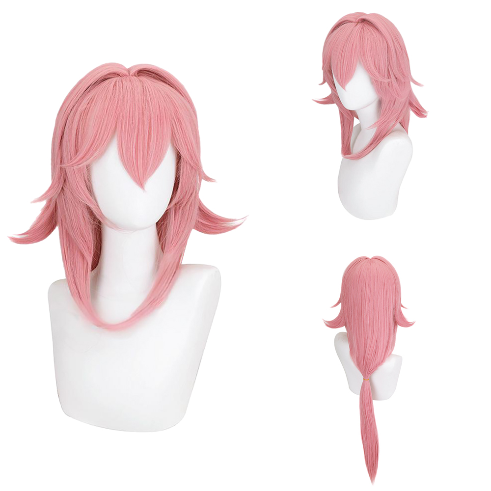 Yae Miko Cos Wig Pink Natural  - Cosplay Anime Yae Miko avaliação e preço