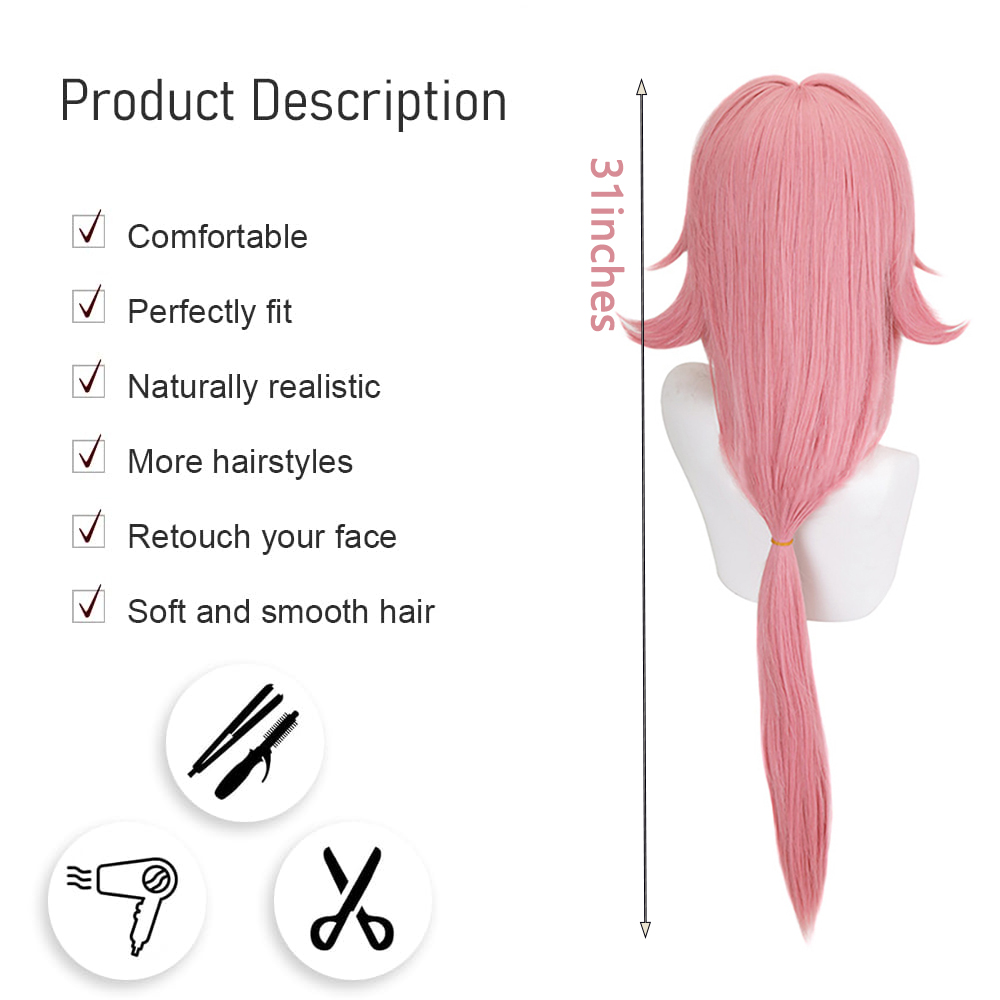 Yae Miko Cos Wig Pink Natural  - Cosplay Anime Yae Miko avaliação e preço