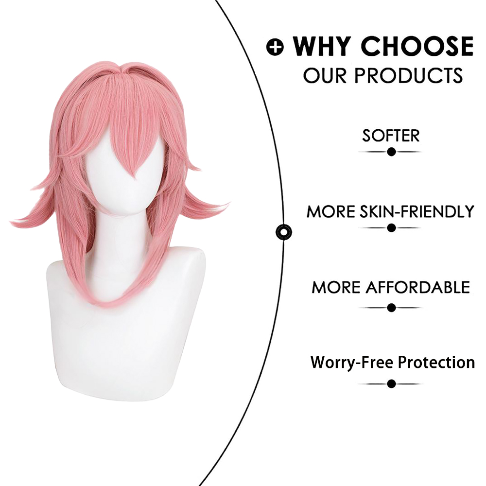 Yae Miko Cos Wig Pink Natural  - Cosplay Anime Yae Miko avaliação e preço